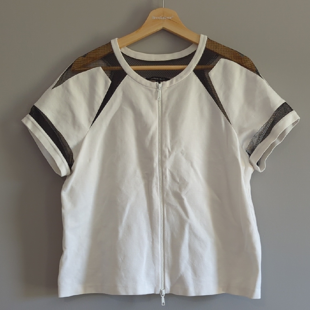 Lafayette 148 New York White and Black Short Sleeve Top